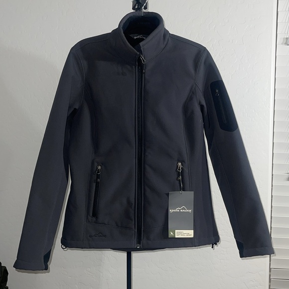 EDDIE BAUER WOMAN’S RUGGED RIPSTOP SOFT SHELL JACKET SIZE M Grey Steel/Black NWT - Picture 3 of 17